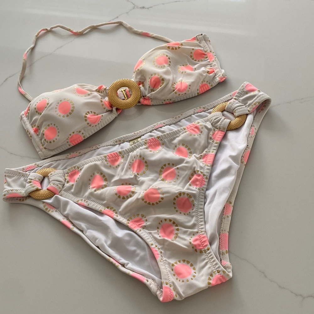 Victoria’s Secret bikini s top L bottom pink and gold bandeau adjustable
